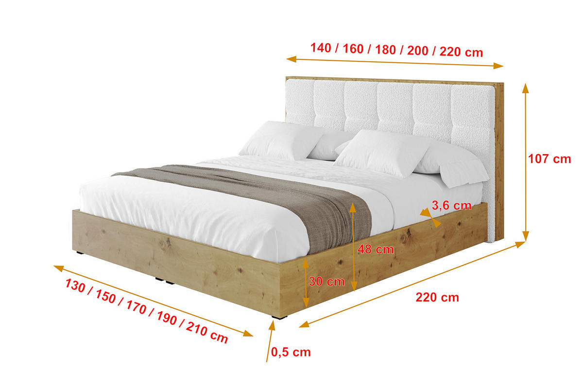 POLSTERBETT mit Bettkasten und Lattenrost, Bett mit Matratze H3/H4 - ENZO7 140x200 Weiß - Weiß, Holzwerkstoff/Textil (140/200cm) - ALTDECOR