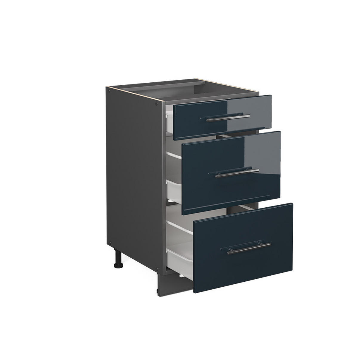 SCHUBLADENSCHRANK Fame-Line Dunkelblau Hochglanz 50 cm, AP Eiche - Anthrazit/Dunkelblau, Holzwerkstoff (50/82/60cm) - Vicco