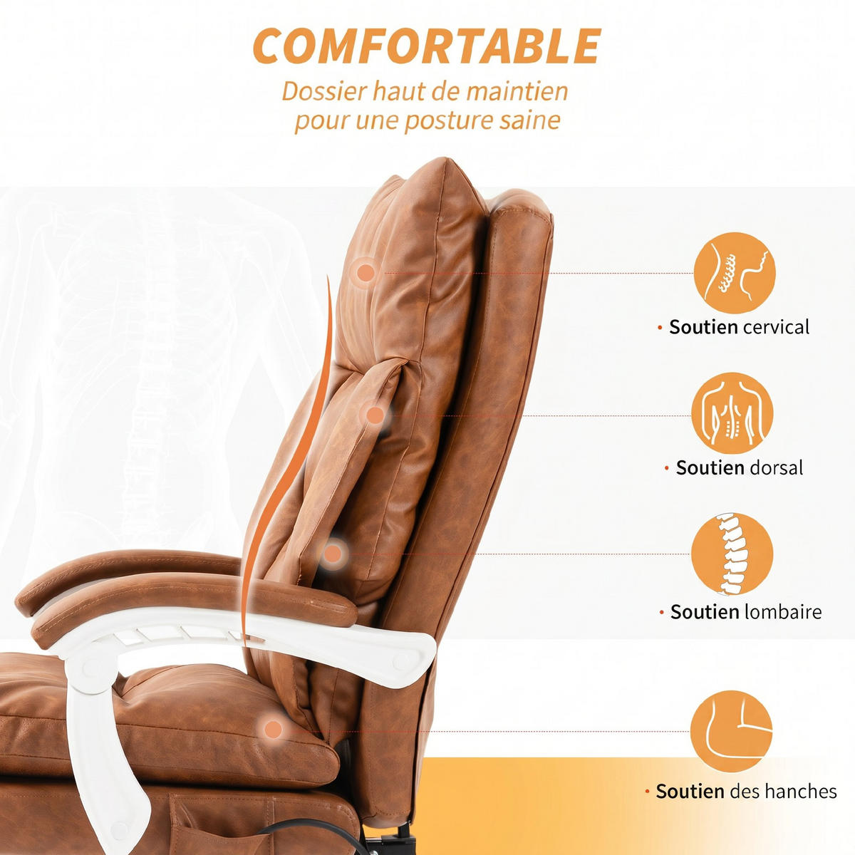 CHEFSESSEL DE-11866 mit verstellbarer Lordosenstütze Braun - Braun, Metall (65/121/76cm) - ComfortXL