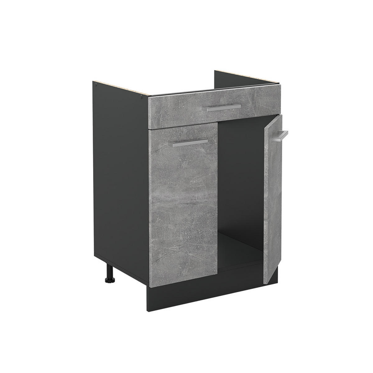DULAP DE BAZĂ DE BUCĂTĂRIE R-Line, beton/antracit, 60 cm cu sertar fără blat de lucru - antracit/gri, compozit lemnos (60/81.6/46cm) - Vicco