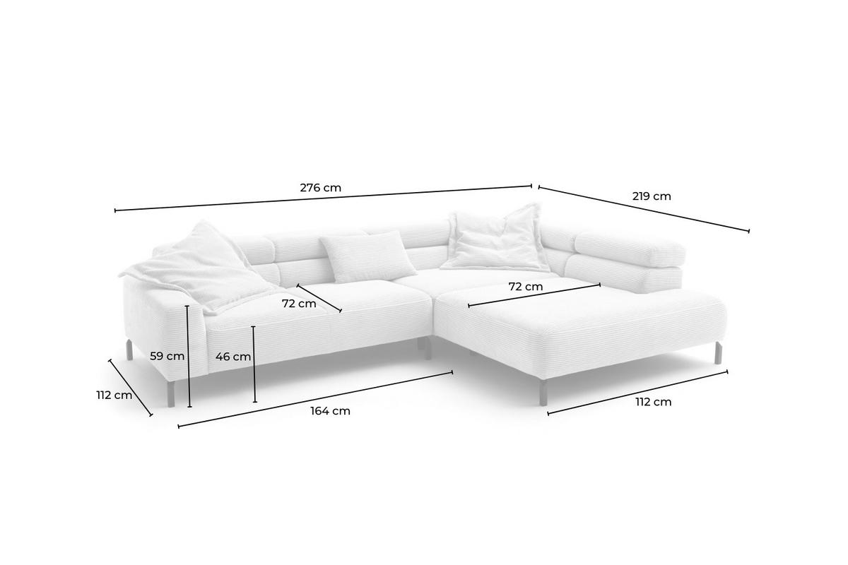 ECKSOFA DELIA Hellblau Cord - Schwarz/Hellblau, Textil/Metall (276/219cm) - KAWOLA