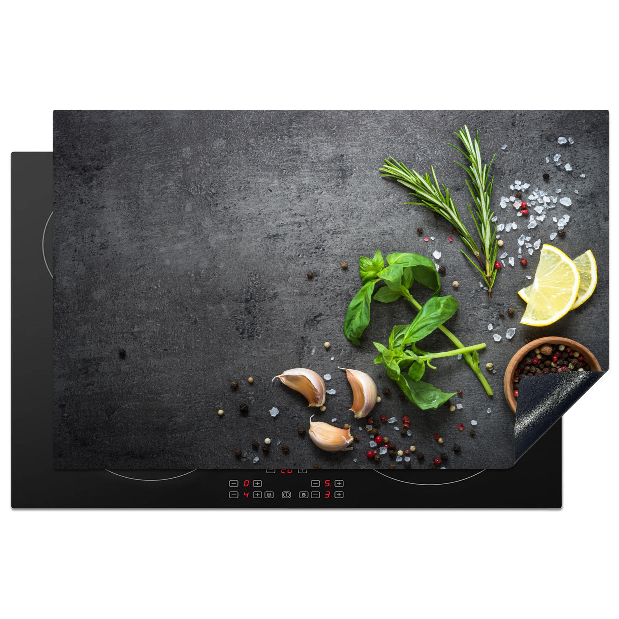 HERDABDECKPLATTE Limette - Kräuter - Gewürze - Grün - Grau - Beton 81x52 cm - Grün, Kunststoff (81/0.2/52cm) - MuchoWow