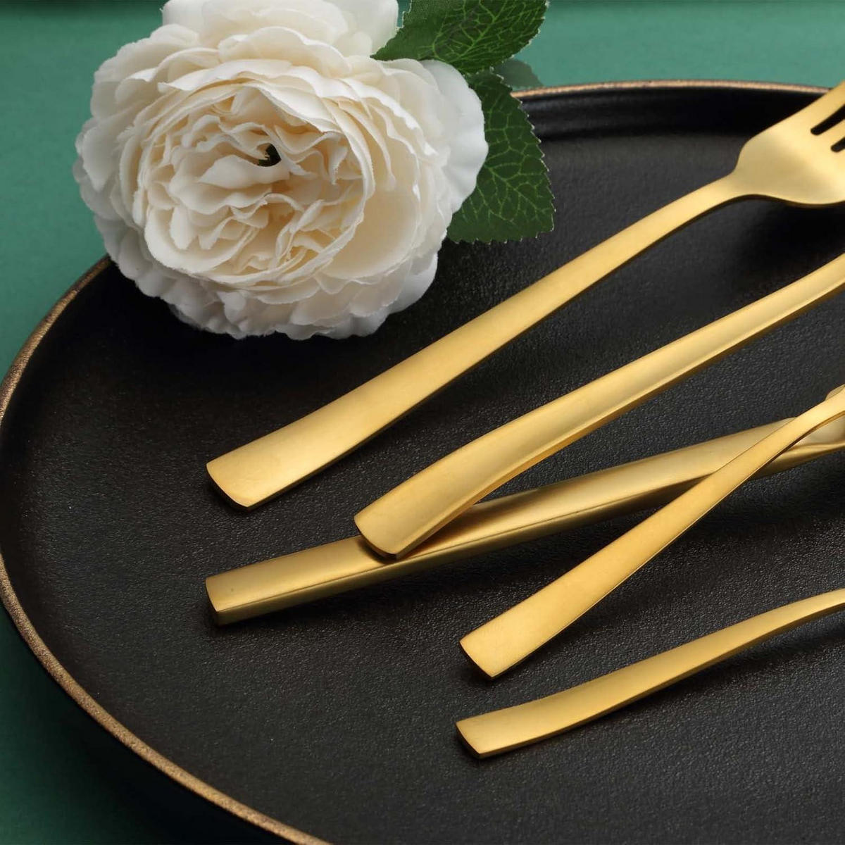 BESTECKSET 30-teiliges Set Edelstahl mattgold 6 Personen - Goldfarben, Metall
