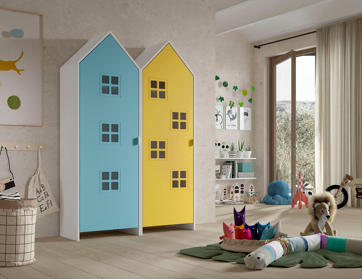 REGALSCHRANK Set Kania 115x37x171 MDF Weiß /Bunt - Blau/Gelb, Holzwerkstoff (115/171/37cm) - 58aufmkessel