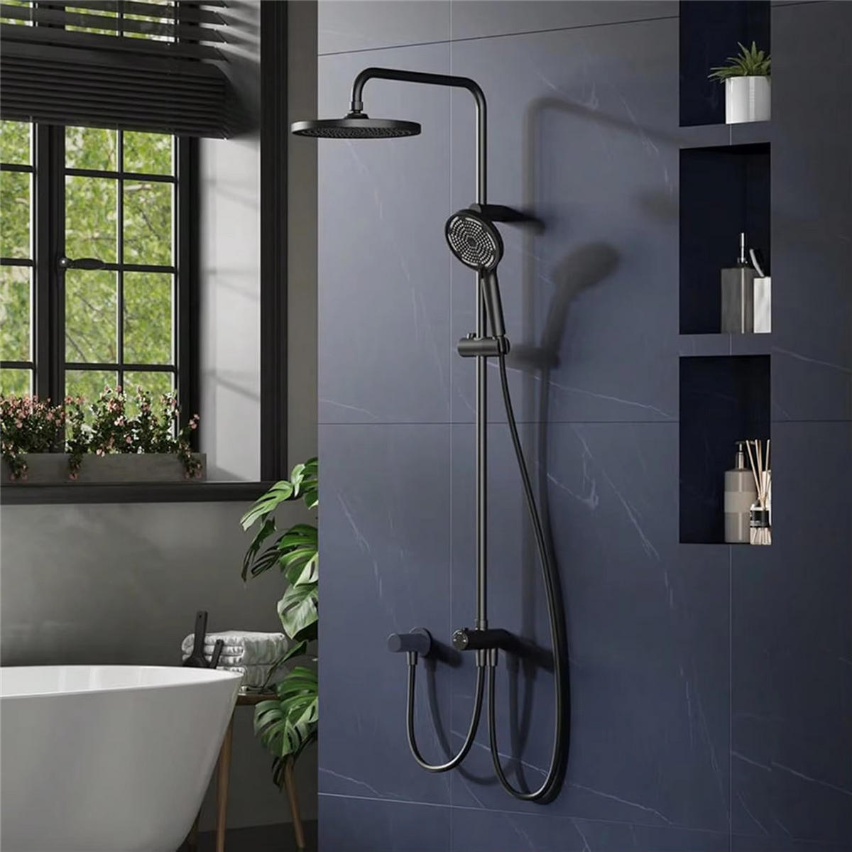 ÜBERKOPFBRAUSESET Edelstahl Regendusche Kopfbrause Schwarz - Schwarz, Metall (25/110/35cm) - Kaket