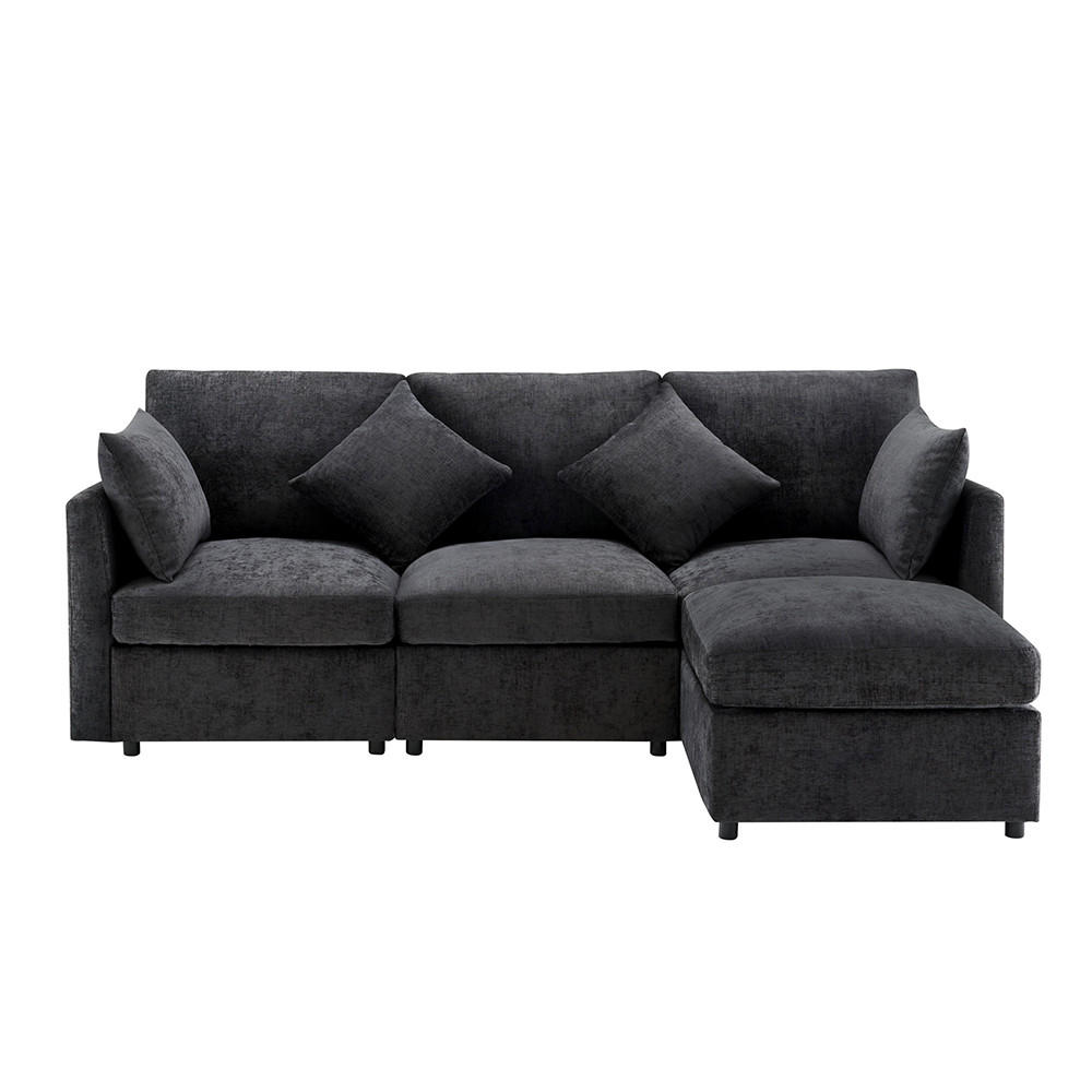 ECKSOFA in Grau Chenille-Stoff， L-förmiges - Grau, Kunststoff/Textil (161/216cm) - KOMHTOM