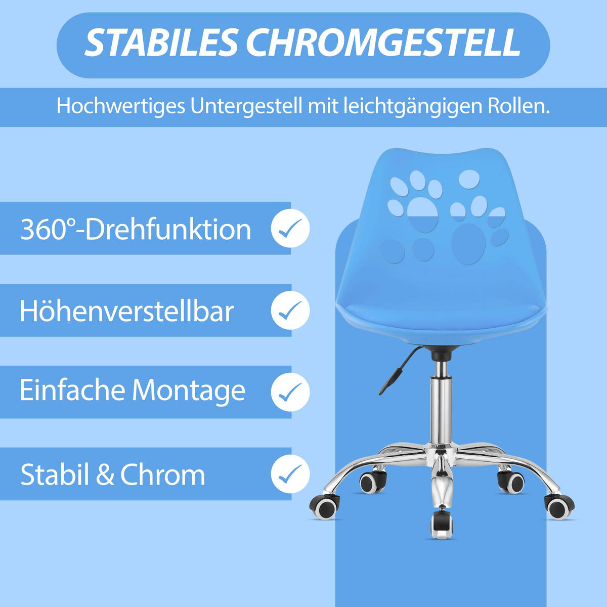 BÜRODREHSTUHL Blau, Höhenverstellbar, Rollen, Ohne Armlehnen, Ergonomisch Für Home Office Und Schlafzimmer - Blau, Textil (51/94/58cm) - Best For Home