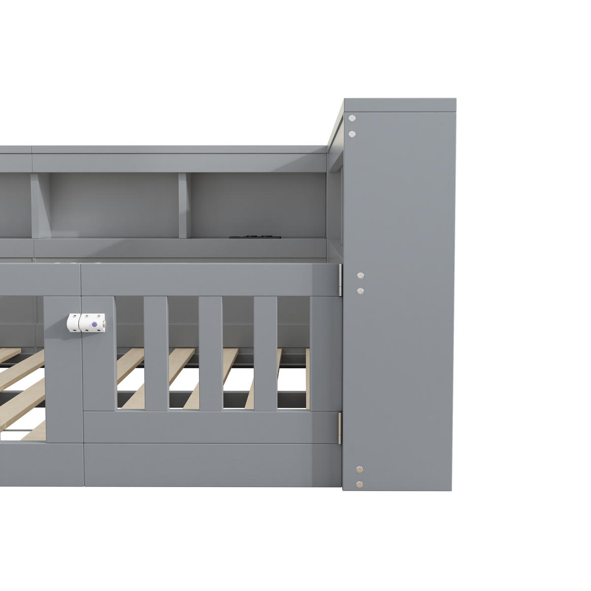 TAGEBETT 140x190cm Grau Spanplatte Bettseite Staufach Steckdose USB - Grau, Holz (140/190cm) - FLIEKS