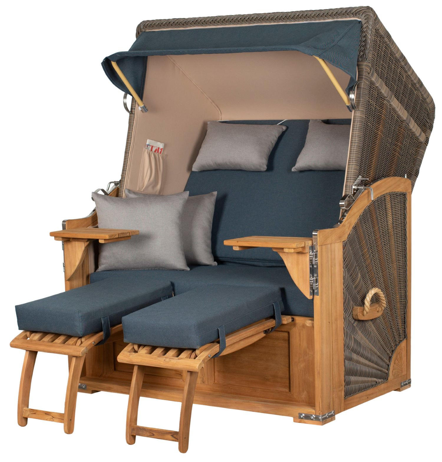 STRANDKORB Komplettset: Schaalsee Teak - PE grau - Modell 593 - Grau, Holz/Kunststoff (125/170/80cm) - bene living