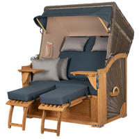 STRANDKORB Komplettset: Schaalsee Teak - PE grau - Modell 593 - Grau, Holz/Kunststoff (125/170/80cm) - bene living