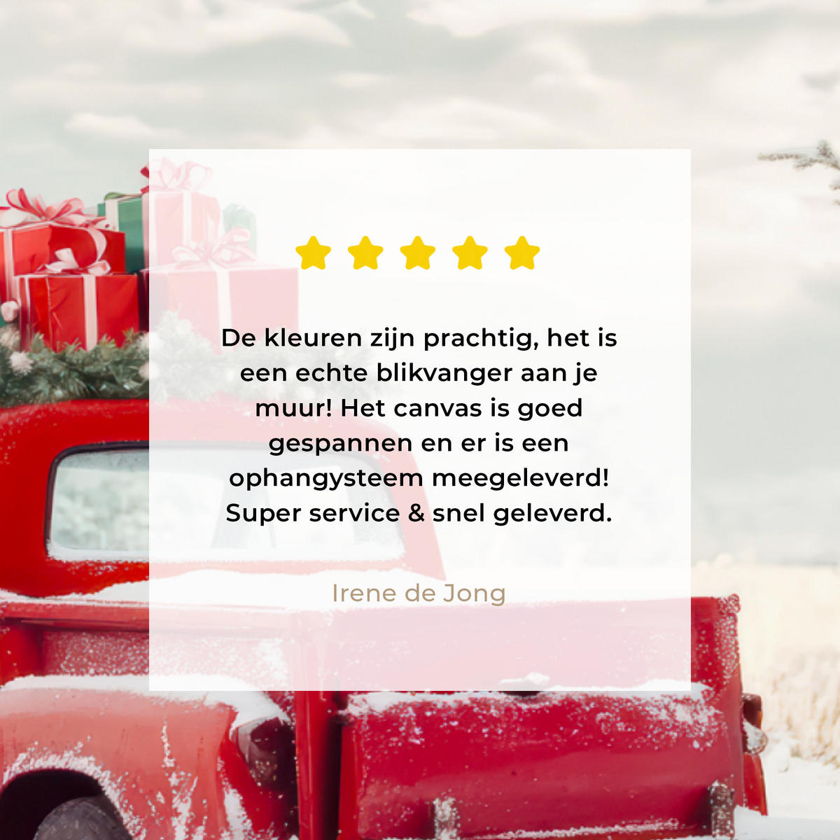 LEINWANDBILD Auto - Rot - Geschenke - Winter - Schnee - Weihnachten Wandbilder 80x60 cm - Rot, Textil (80/60cm) - MuchoWow