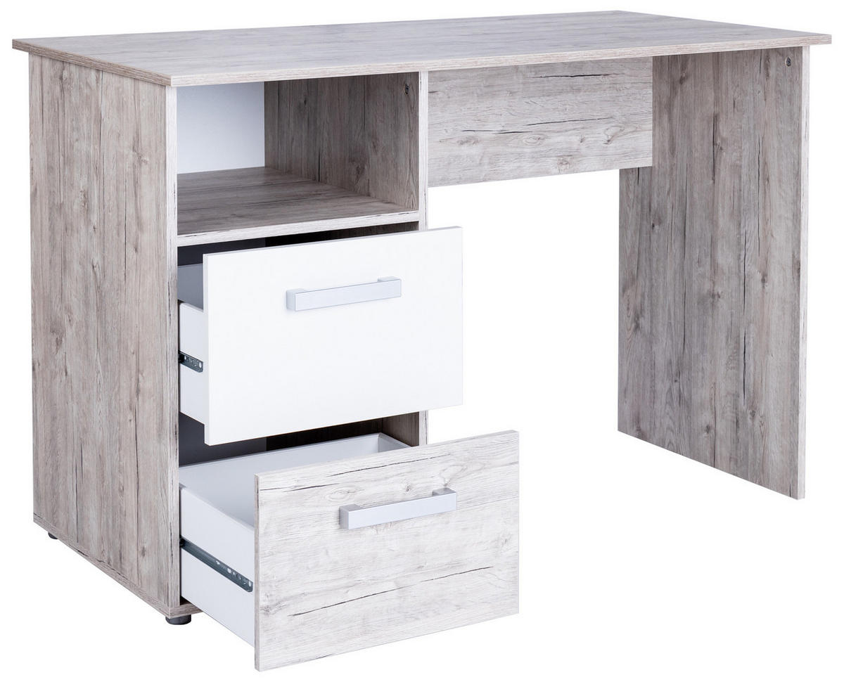 SCHREIBTISCH Bente mit 2 Schubkästen - Eichefarben/Weiß, Holzwerkstoff (115/77/60cm) - arthur berndt