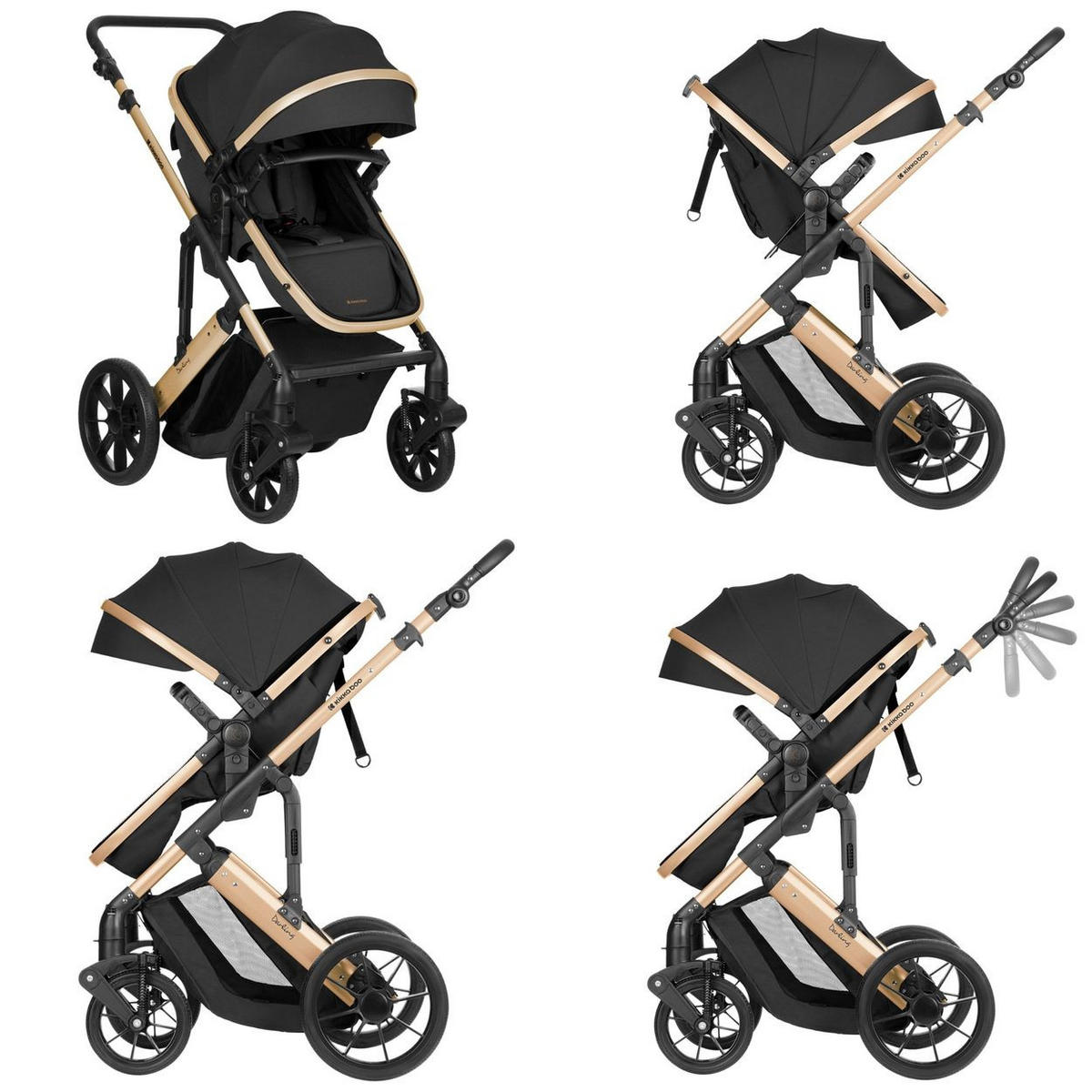 KOMBIKINDERWAGEN Darling 3 in 1 black Sportsitz Tragetasche Autositz Wickeltasche - Schwarz, Metall (55/60/110cm) - Kikka boo