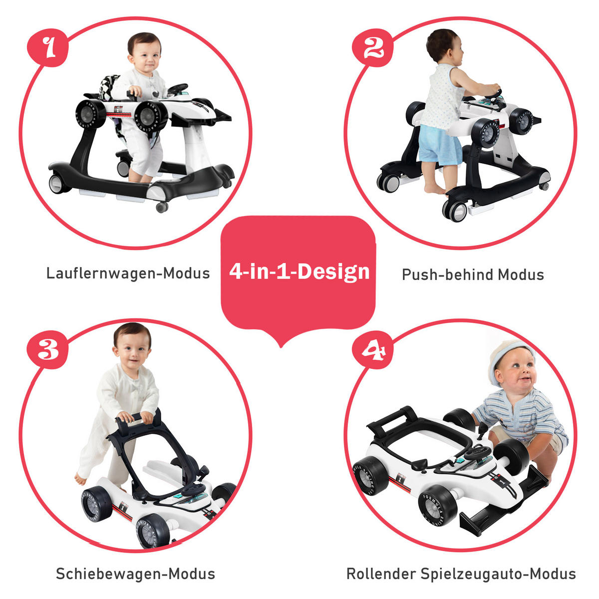 LAUFLERNWAGEN Klappbar Weiß - Weiß, Kunststoff (64/56/76cm) - COSTWAY