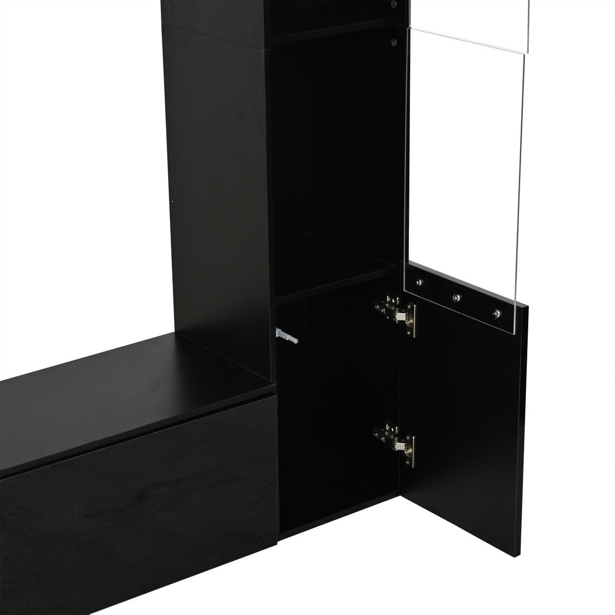 WOHNWAND 4-teilig TV Schrank Vitrine Stauraum Schwarz - Schwarz, Holzwerkstoff (245/170/30cm) - FLIEKS