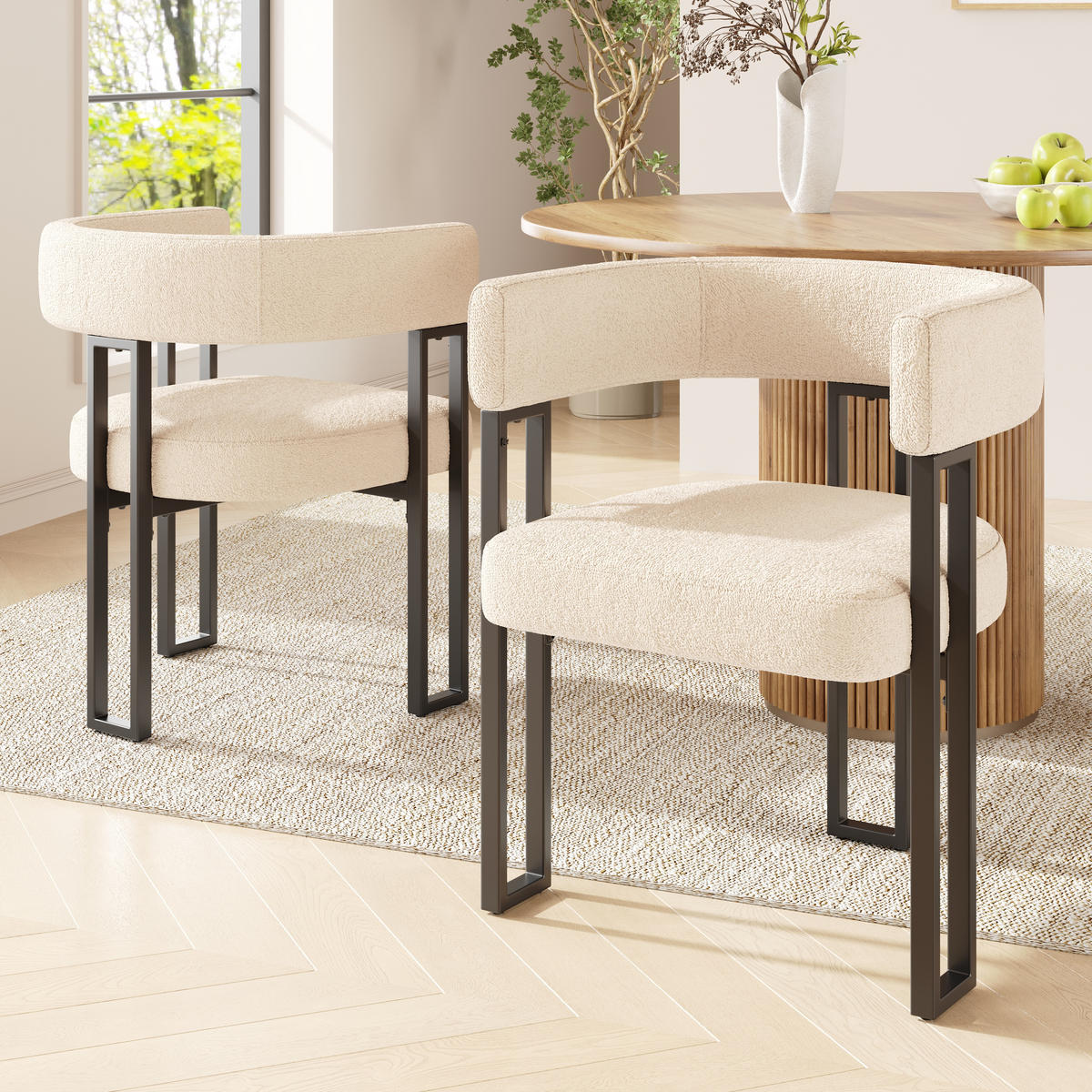 WOHNZIMMER STÜHLE mit Lammfellstoff geschwungene Rückenlehne 2tlg - Beige, Textil (54/72/51.5cm) - EVRYAE