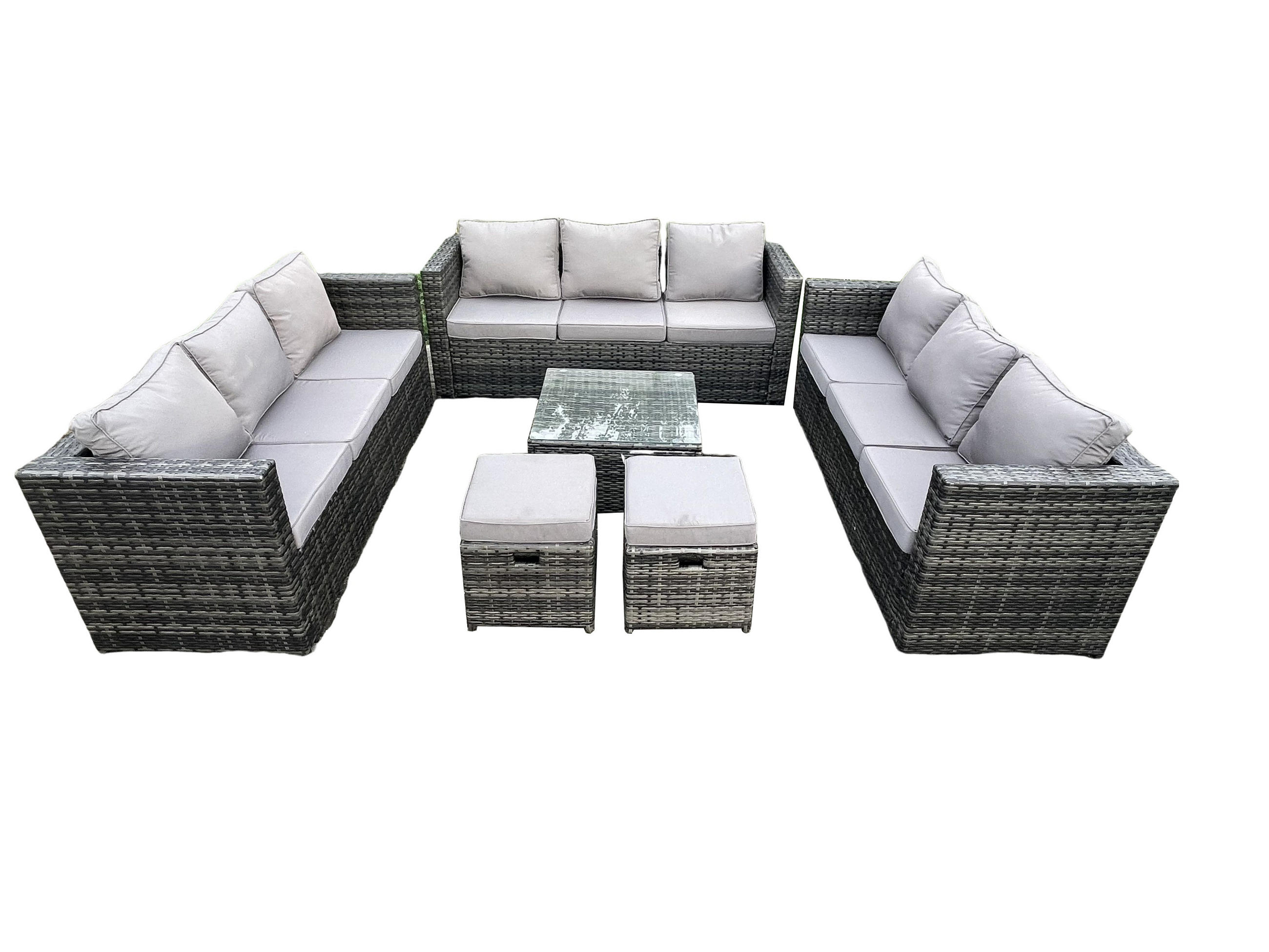 GARTENTISCHGRUPPE Polyrattan Dunkelgrau 11-Sitzer - Dunkelgrau, Metall - Fimous