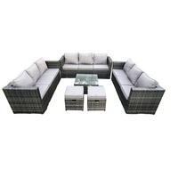 GARTENTISCHGRUPPE Polyrattan Dunkelgrau 11-Sitzer - Dunkelgrau, Metall - Fimous