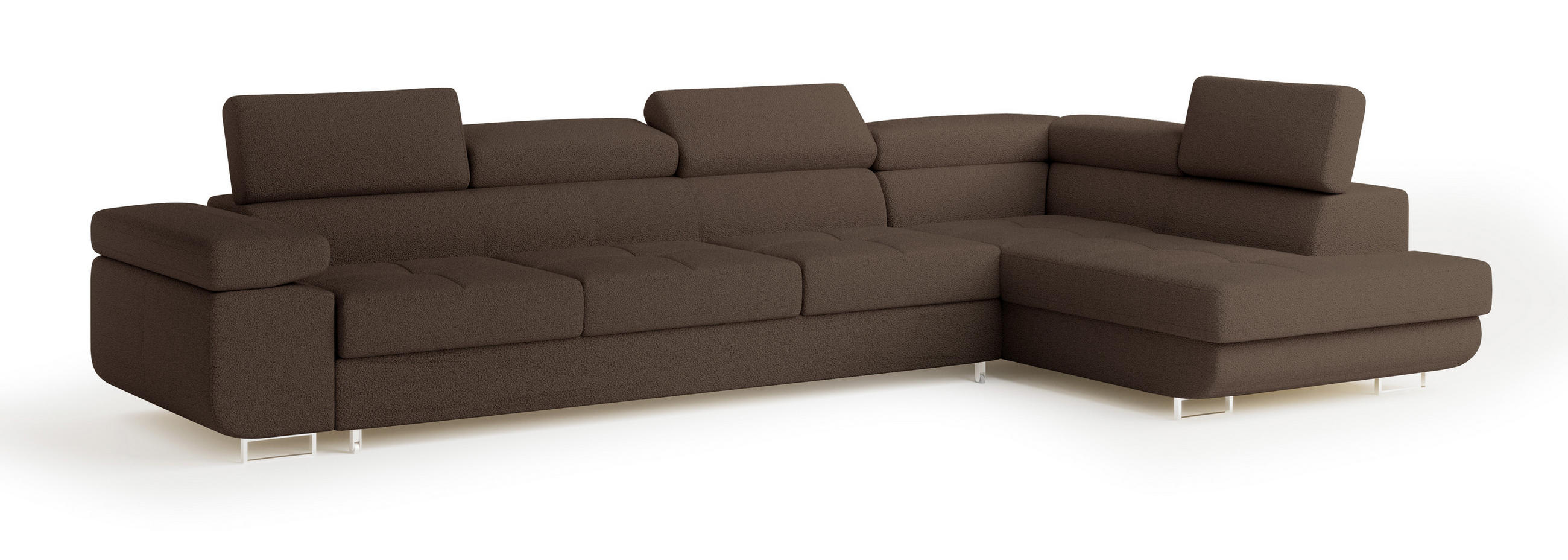 ECKSOFA VICENTE Braun Boucle-Stoff mit Schlaffunktion - Braun, Holz (346/202cm) - MASSENO