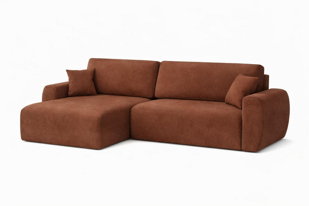 ECKSOFA Mit Schlaffunktion Ariel L, Velours, Stoff Salvador, Dunkelbraun, Links - Dunkelbraun, Holz (250/142cm) - Kaiser Möbel