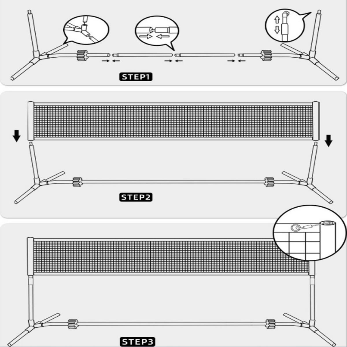 BADMINTONNETZ ,Länge: 3,1 m - Schwarz, Metall (310/310cm) - Weltevree
