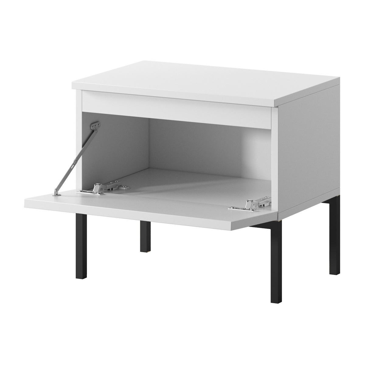 NACHTSCHRANK Bemmi Weiß mit schwarzen Beinen - Schwarz/Weiß, Holzwerkstoff/Metall (49/43/32cm) - Selsey