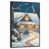 LEINWAND Bilder mit Rahmen - Weihnachten - Weihnachtsbaum - Winter - Zuhause - Schnee - 60x90 - Smaragdgrün, Textil (60/90cm) - MuchoWow