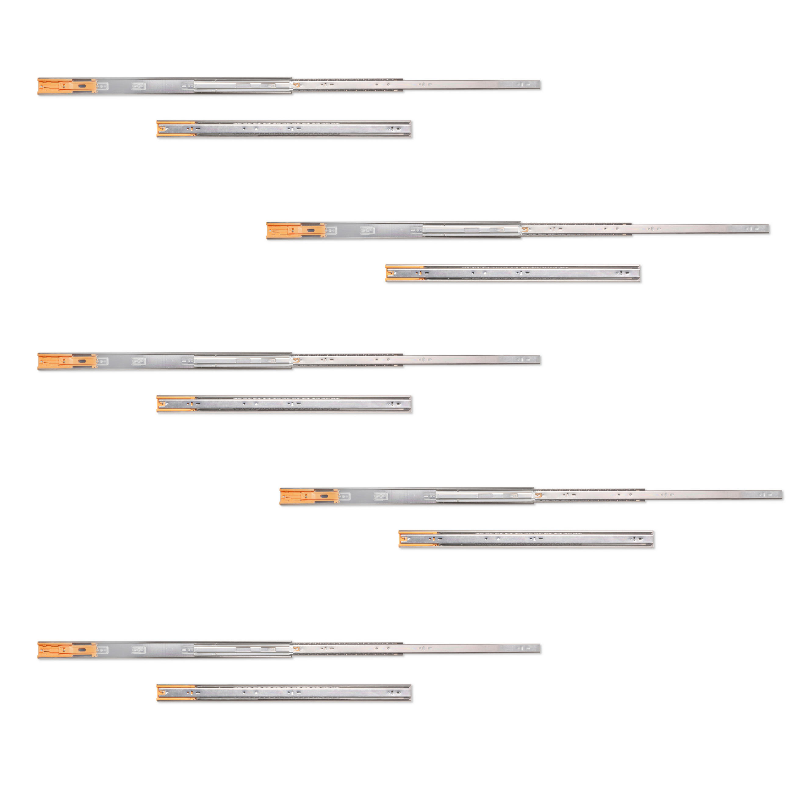KUGELFÜHRUNGEN Höhe 45mm, Tiefe 650mm, Vollauszug, mit Schließautomatik, Verzinkt 5er-set - Zinkfarben, Metall (1.27/5/65cm) - EMUCA