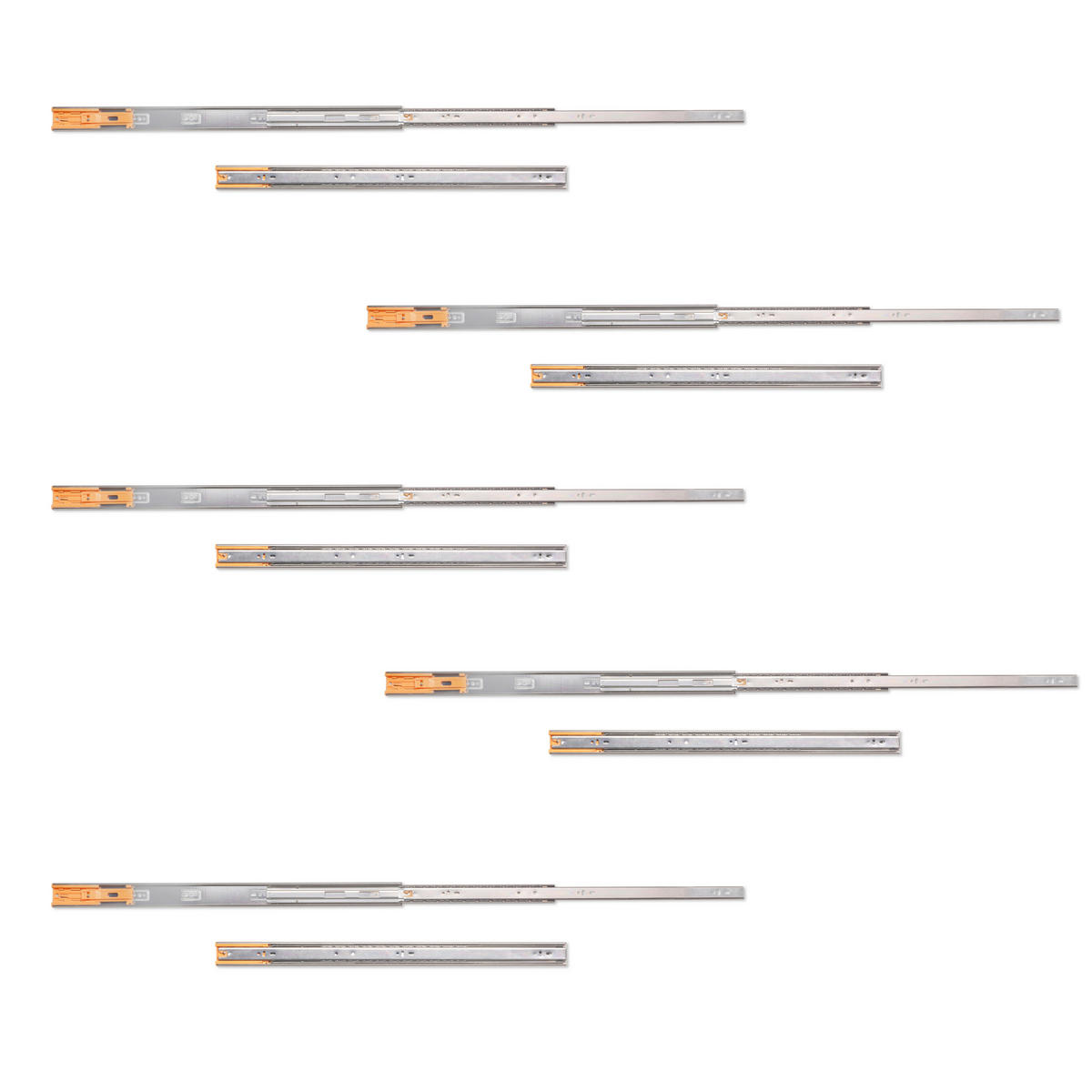 KUGELFÜHRUNGEN Höhe 45mm, Tiefe 650mm, Vollauszug, mit Schließautomatik, Verzinkt 5er-set - Zinkfarben, Metall (15/6/66cm) - EMUCA