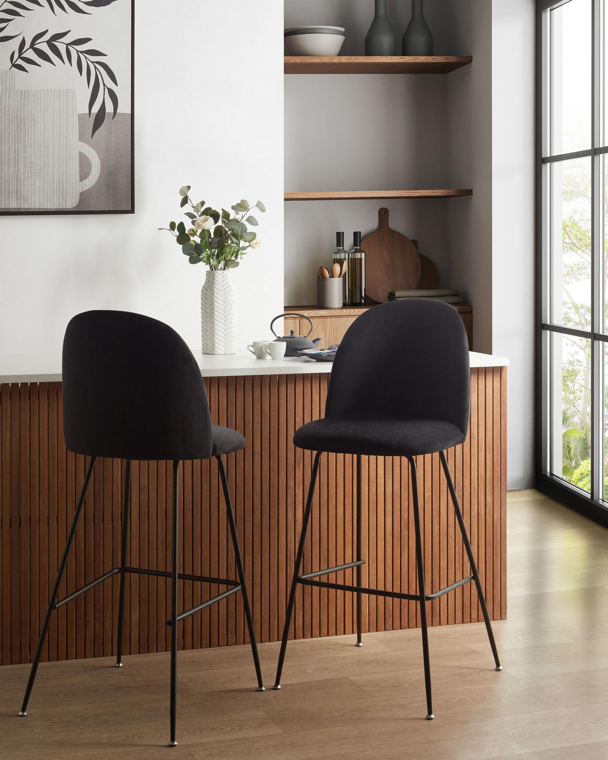 BARSTUHL 2er-Set Samtstoff schwarz Arcola - Schwarz, Textil (52/114/54cm) - Beliani