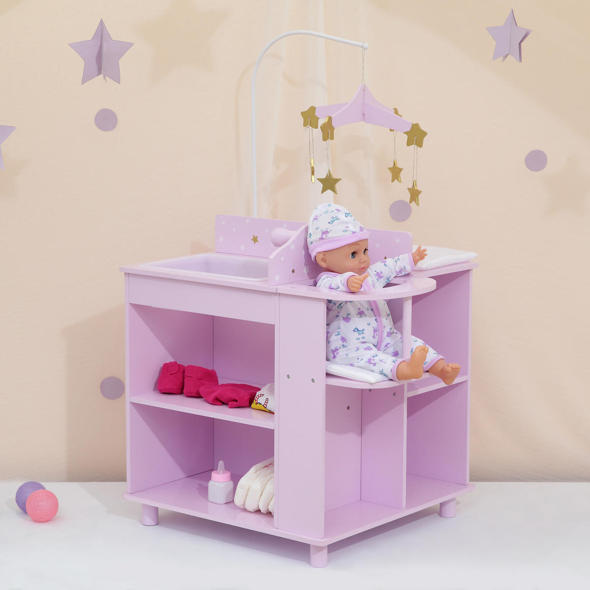 PUPPEN WICKELTISCH, Rosa, 98cm - Pink, Holzwerkstoff (48/98/58cm) - Teamson Kids