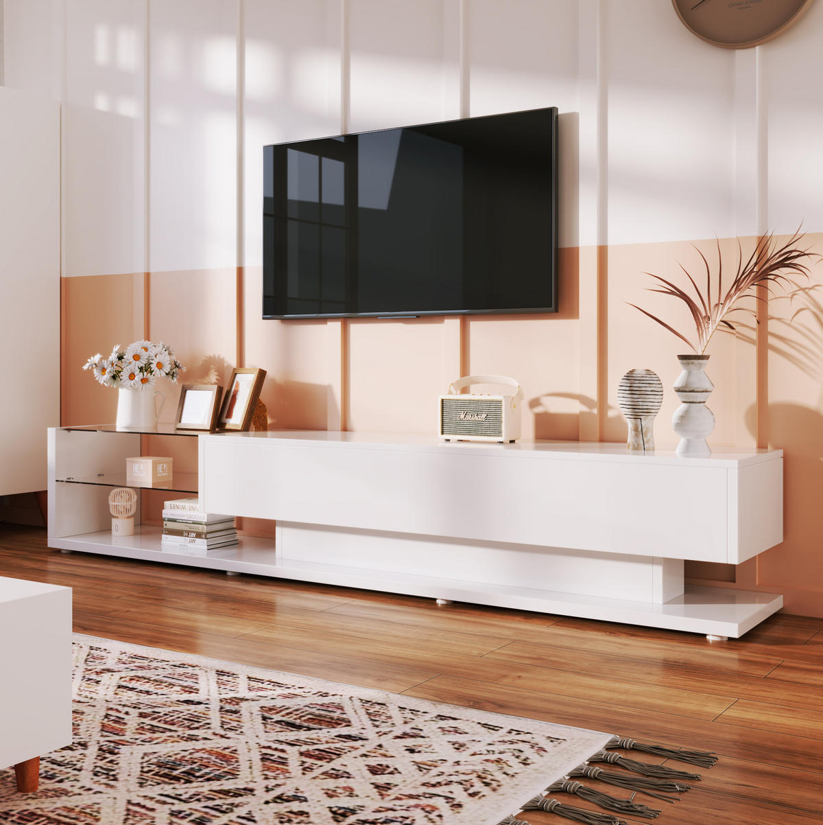 TV-LOWBOARD 170/36/38 cm mit 2 Schubladen und LED-Beleuchtung - Weiß, Holzwerkstoff (170/38/36cm) - BEAOK