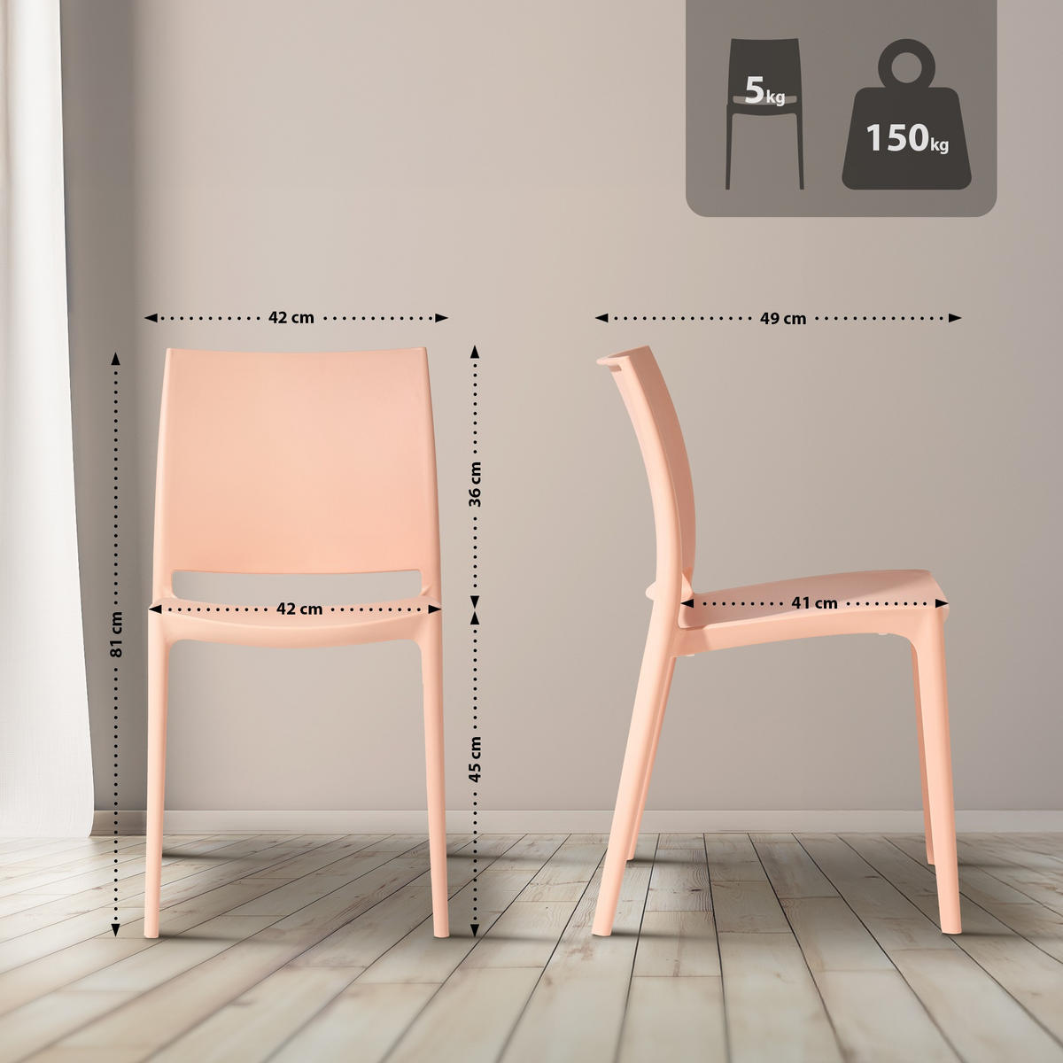 GARTENSTUHL 2er Set Kunststoff Pfirsich - Pink, Kunststoff (42/81/49cm) - CLP
