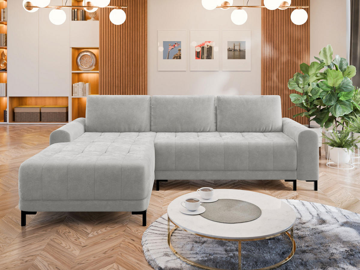 ECKSOFA Aris L, Seite: Links - Hellgrau/Schwarz, Holz/Textil (258/168cm) - MIRJAN24