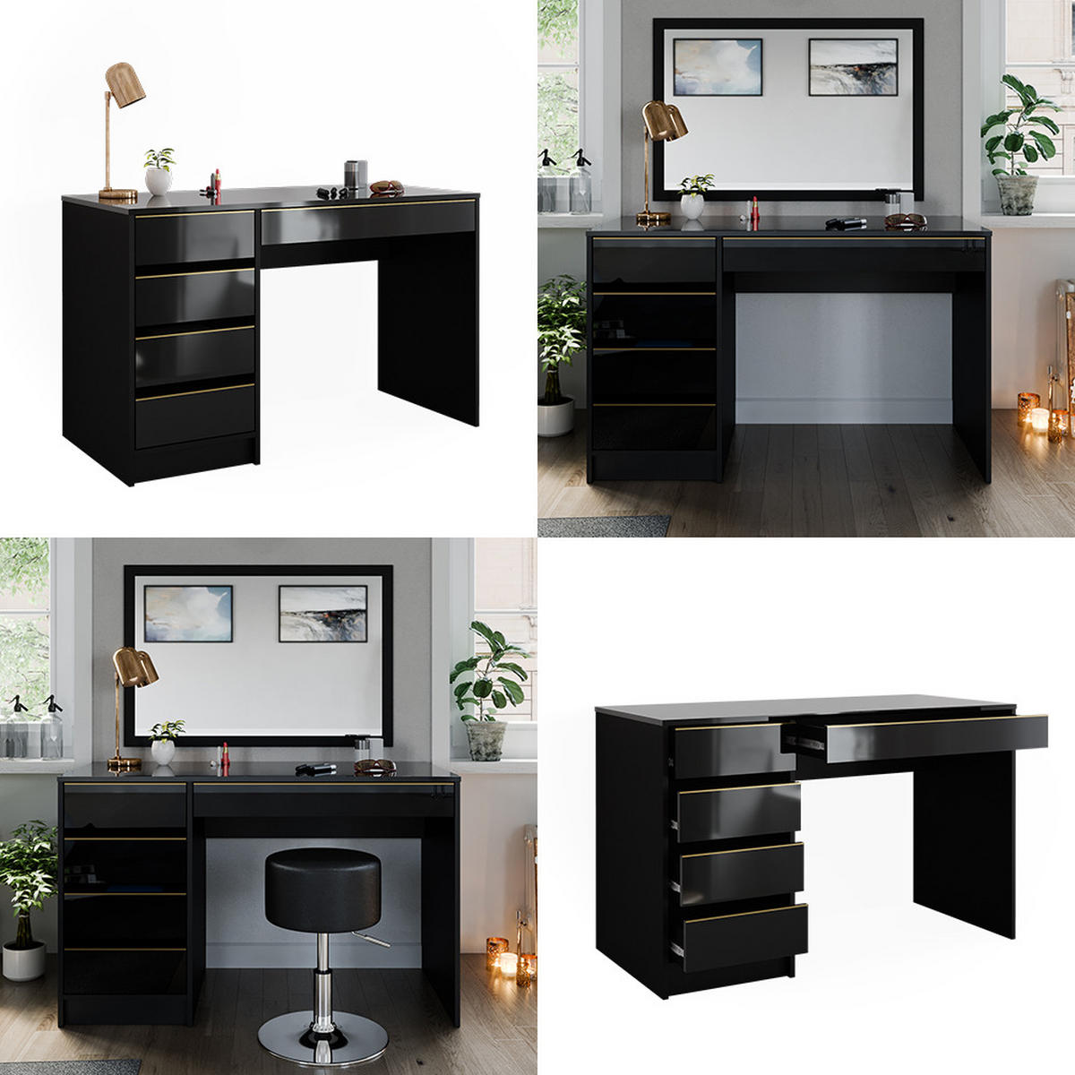 SCHREIBTISCH Sherry Schwarz/Gold 120 cm - Goldfarben/Schwarz, Holzwerkstoff (120/55/75cm) - Vicco