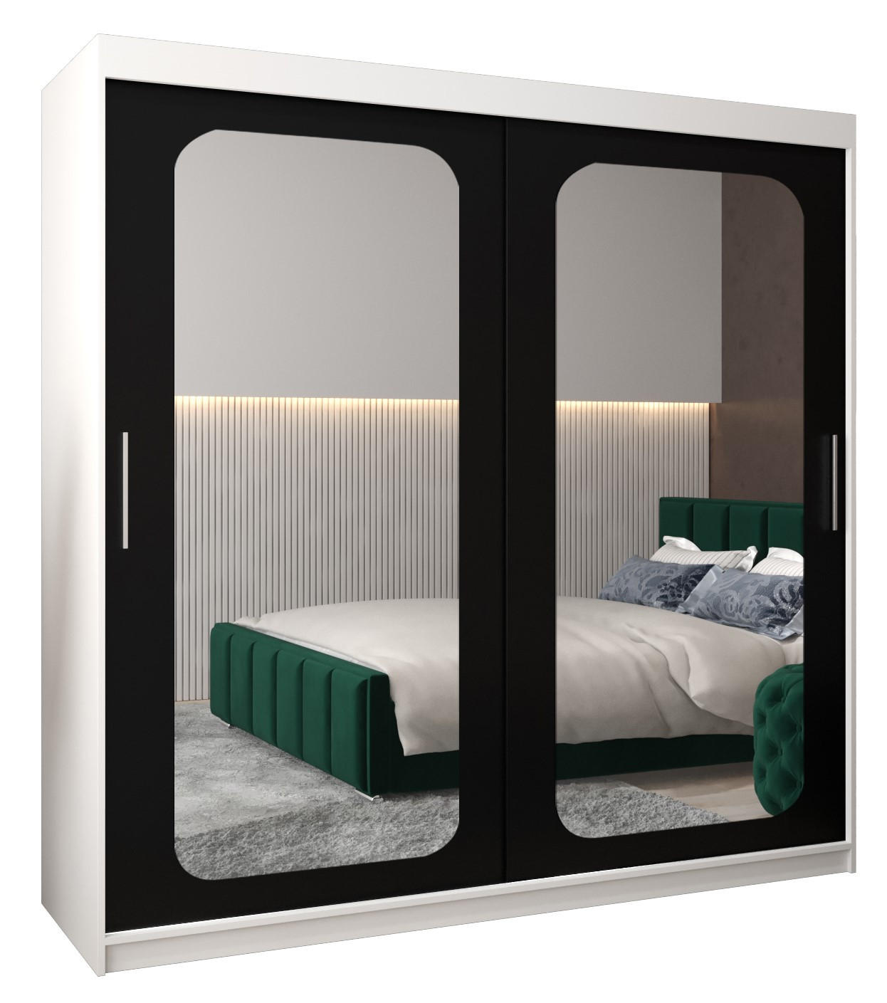 Abiks Möbel Schwebetürenschrank Weiß, Schwarz 200x200x62 cm