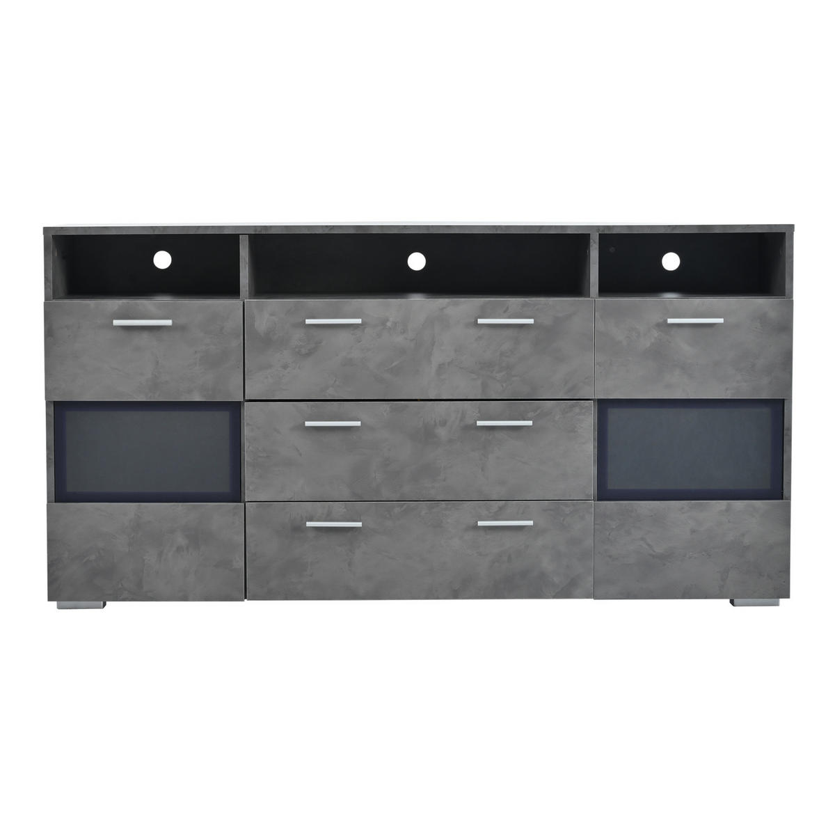 SIDEBOARD aus Spanplatte 140x33,5x72,5 cm Grau mit LED-Beleuchtung, Acryltüren und Stauraum - Grau, Holzwerkstoff (140/72.5/33.5cm) - IVMEU