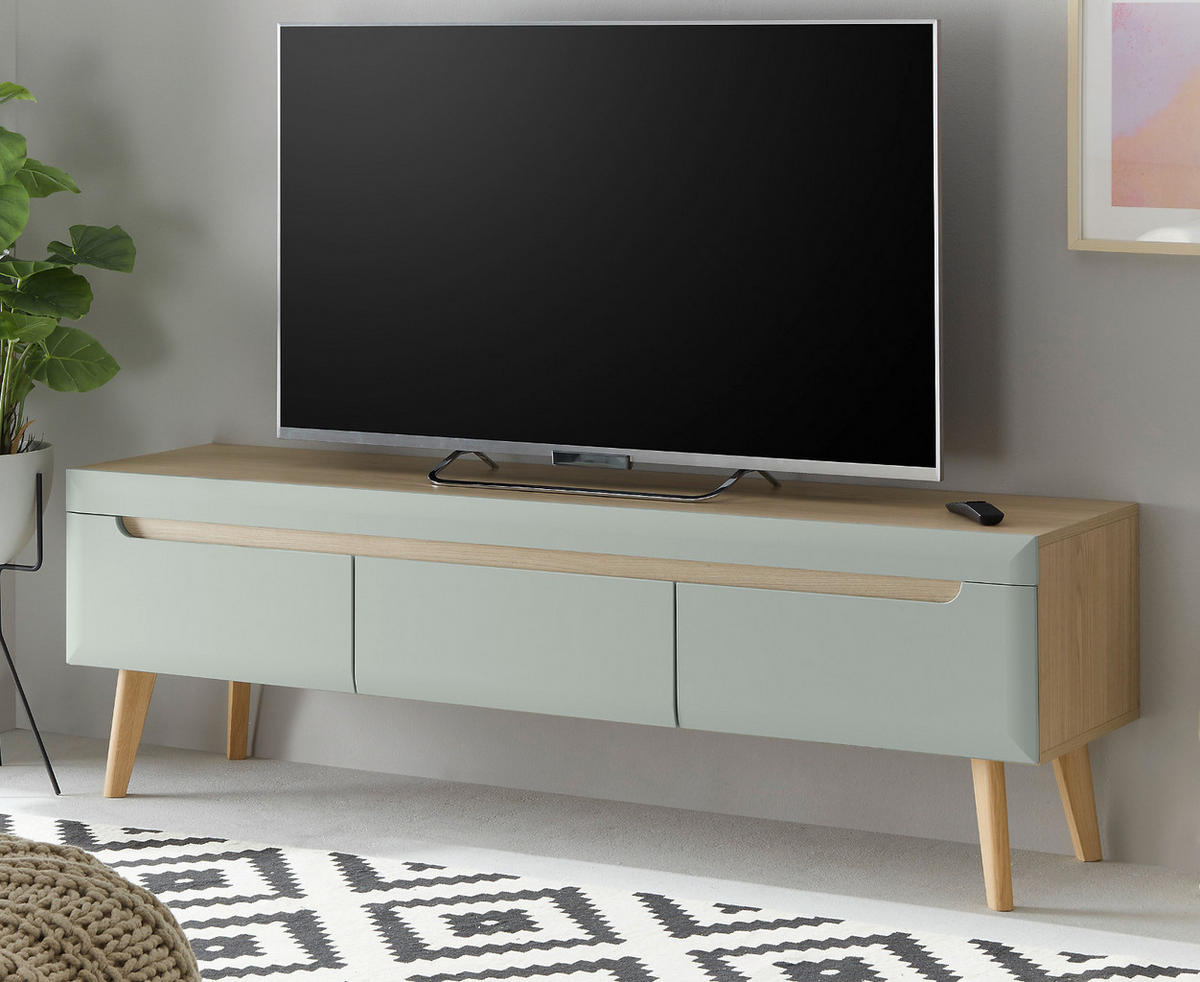 TV-LOWBOARD Pistazie grün, Eiche, skandinavisch 160 cm, TV Unterteil mit Schubladen - Eichefarben/Pastellgrün, Holz/Holzwerkstoff (160/50/40cm) - Furn.Design