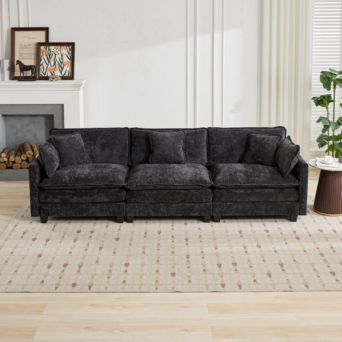 3-SITZER Sofa aus Chenille 289x75x84 cm mit modularem Design, schwarz - Schwarz, Textil (75/84/289cm)