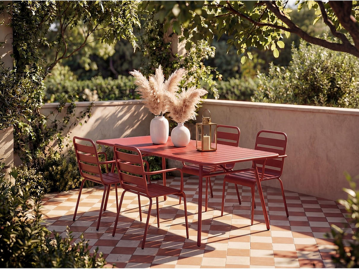 GARTENTISCH L.160 cm - Metall - Rot - MIRMANDE von MYLIA - Rot, Metall (80/160/74.5cm) - Vente-Unique