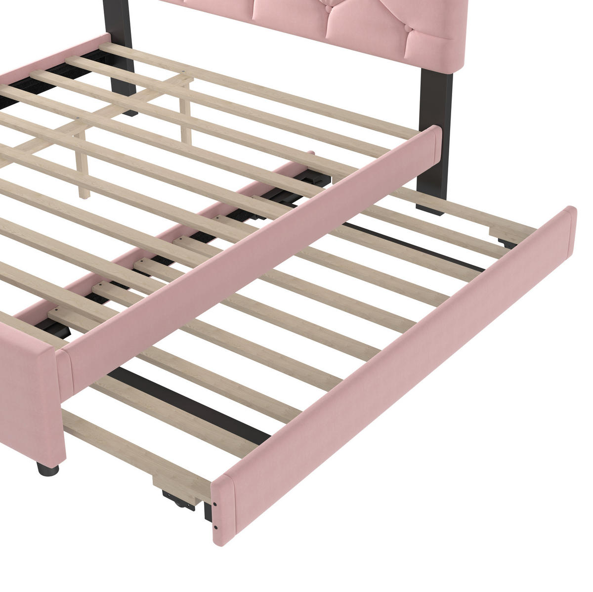 POLSTERBETT aus Samt 140x200 cm in Rosa mit Rollbett & Lattenrost - Rosa, Textil (140/200cm) - Modfu