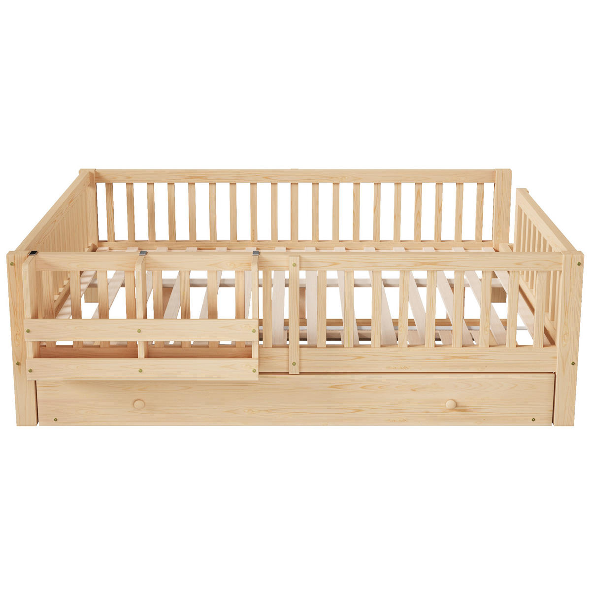 KINDERBETT 140/200 cm in Holz mit Ausziehbett und Rausfallschutz - Eichefarben, Holz/Holzwerkstoff (140/200cm) - WISHDOR