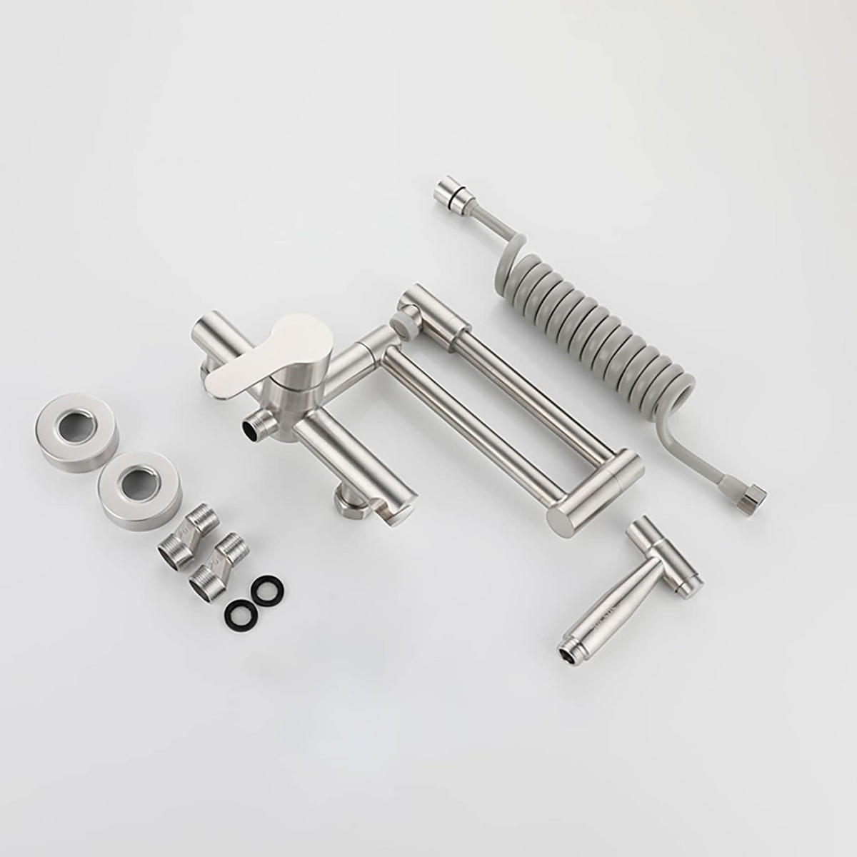 KÜCHENARMATUR wandmontiert mit Handbrause, 2 Auslaufmodi, 304 Edelstahl, gebürstetes Nickel - Silberfarben, Metall (22/11/31cm) - TVTIUO
