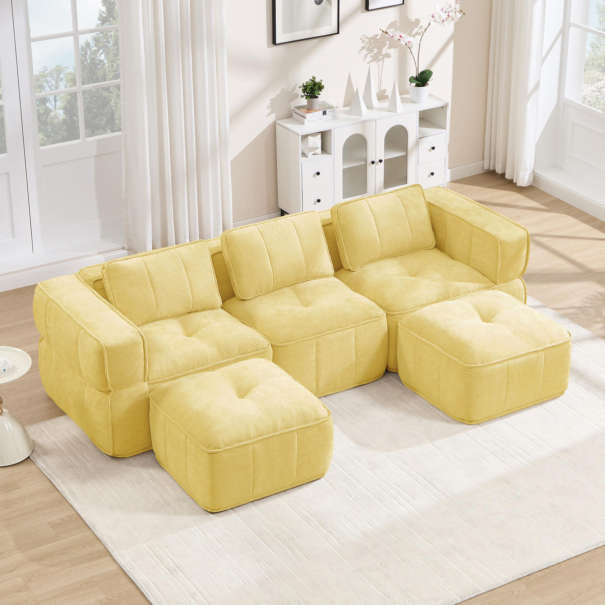 WOHNLANDSCHAFT DE-34428 U-Form mit 2 Hockern Gelb - Gelb, Textil (162/67/271cm) - ComfortXL
