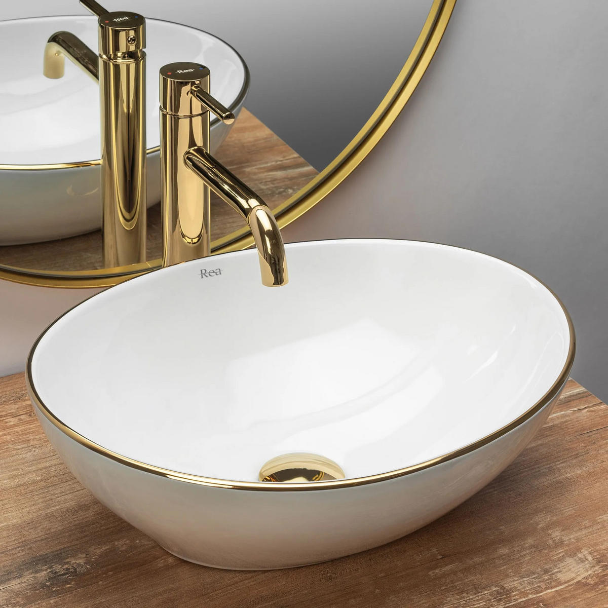 AUFSATZWASCHBECKEN Rea Sofia Gold Edge - Goldfarben, Keramik (34.5/15/41cm) - REA