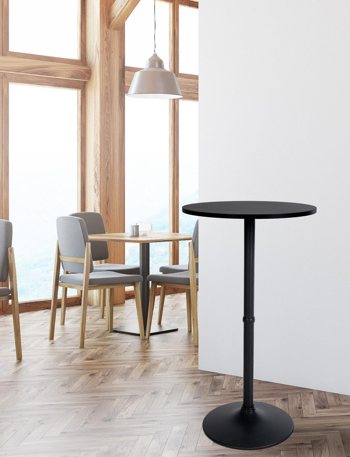 BARTISCH rund 60 cm Holz schwarz/schwarz - Schwarz, Holz/Metall (60/108/60cm) - CLP