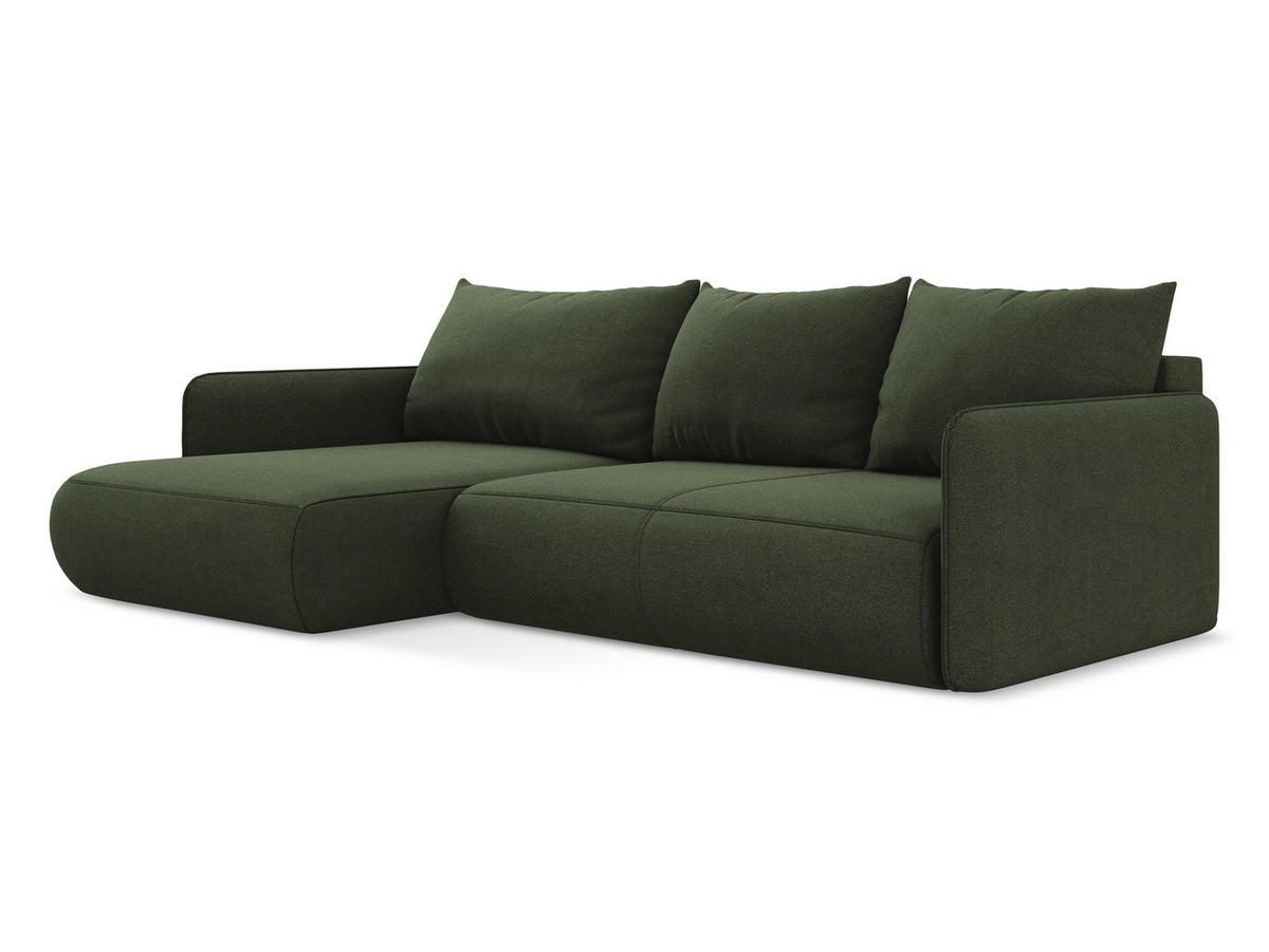 ECKSOFA mit Schlaffunktion Strukturstoff Stoff Grün - Schwarz/Olivgrün, Kunststoff/Textil (148/240cm) - Makamii