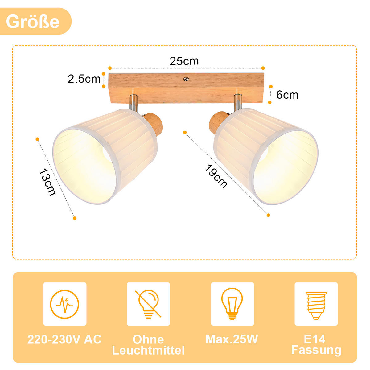 DECKENSTRAHLER Field II 30x19x25cm - Braun, Holz (30/19/25cm) - Nettlife