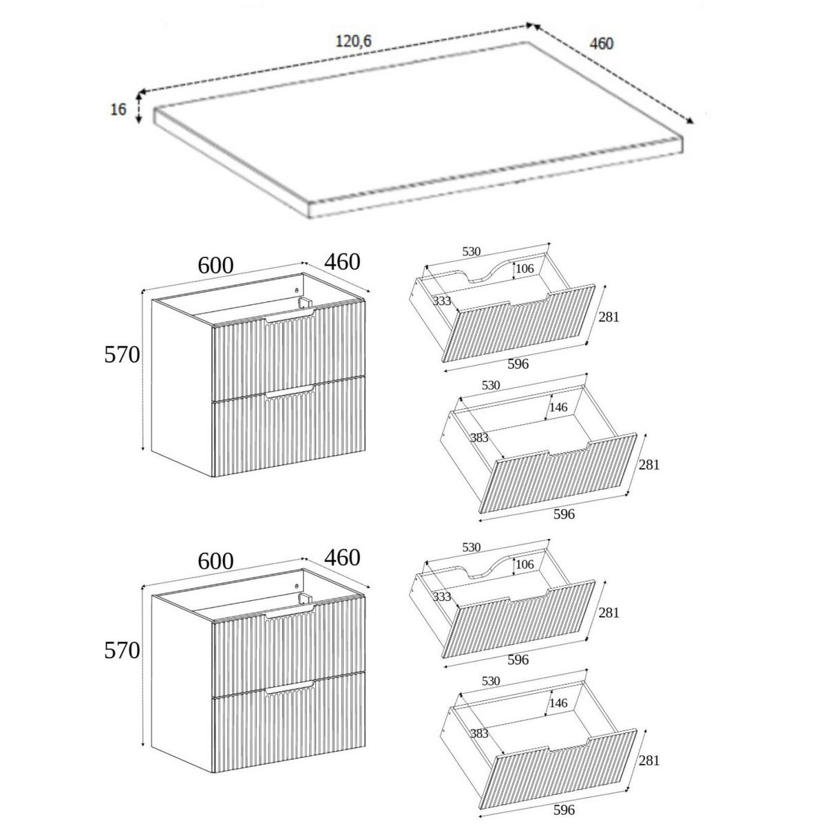 BADEZIMMERSCHRANK : weiß, 120 (2 x 60) x 58,6 x 46 cm - Weiß, Holzwerkstoff (120/58.6/46cm) - 3XE LIVING