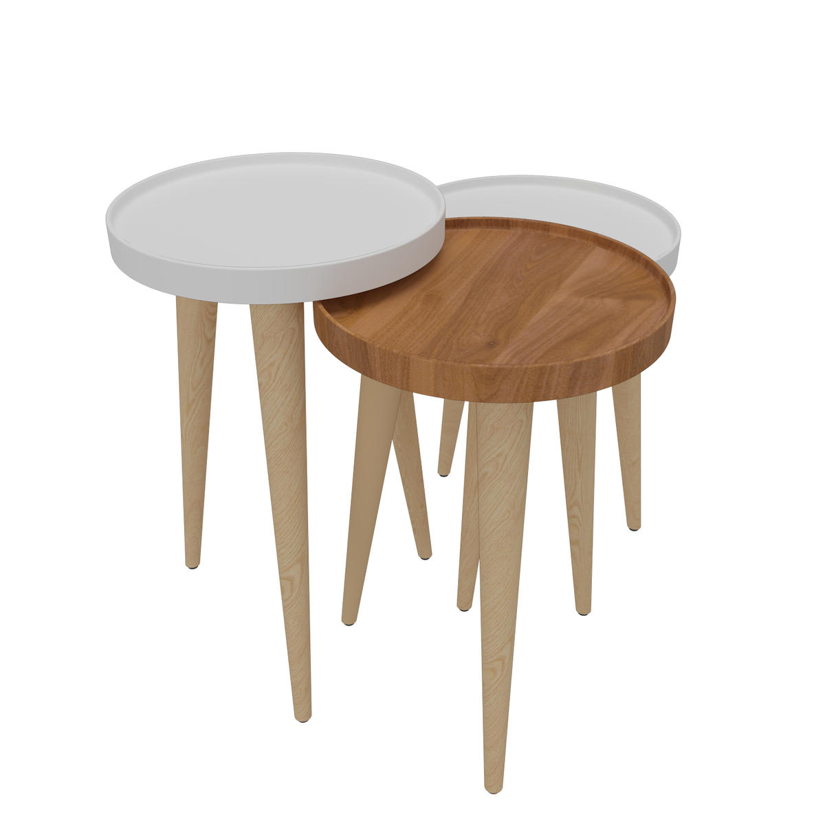 BEISTELLTISCH Piscina 3-teilig Tisch Walnussbraun Weiß - Weiß/Baltimorefarben, Holzwerkstoff (34.5/34.5/56cm) - Decorotika